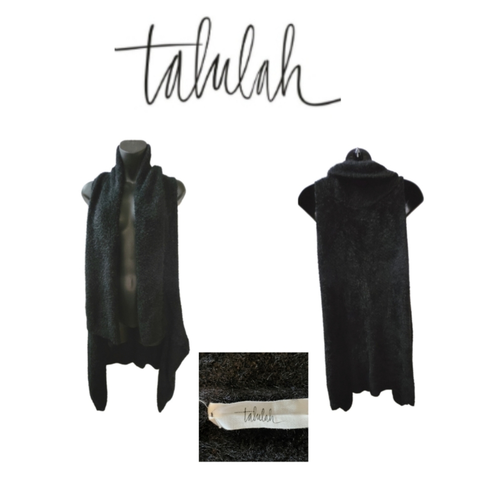 TALULAH BLACK FUZZY KNIT WATERFALL SLEEVELESS CARDIGAN - Picture 1 of 4